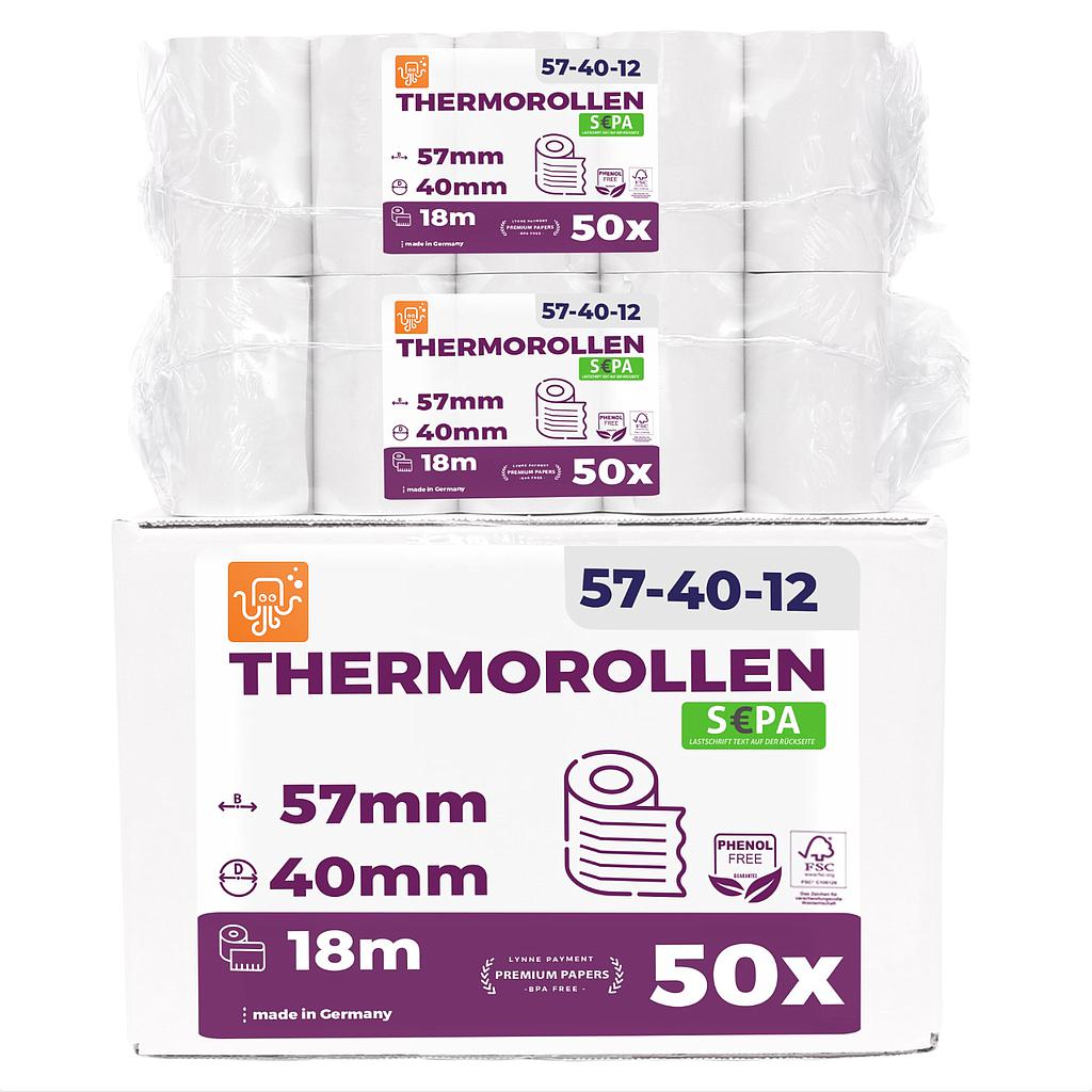 Bonrollen 57mm*40mm, 18m 50 Stück - Lastschrift
